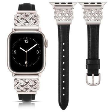 Imagem de Pulseira de relógio TOYOUTHS em couro para Apple 38/40/41/42 mm preta