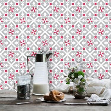 Imagem de Papel de Parede Azulejo Rosa e Cinza - Inove Papéis de Parede 