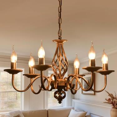 Imagem de Ganeed Lustres Franceses, Luminária Pendente Rústica De Metal Vintage Com 6 Luzes, Para Casa De Fazenda, Ilha De Cozinha, Sala De Jantar, Sala De Estar, Base E12 Em Bronze Antigo