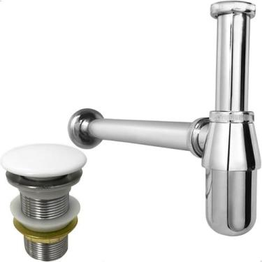 Imagem de Sifão Copo Cromado Metal 1 1/4 E Válvula Click Inox 40mm Tampa Cerâmic
