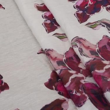 Imagem de Tencel Linen Blended Floral Fabric by The Yard, estampa de flores roxas, tecido misto de linho para roupas, vestidos da moda, camisa, saia, artesanato e decoração de casa