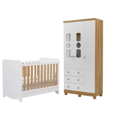Imagem de Quarto Bebe Moveis Peroba Berço e Guarda roupa Tedy Ben DRB, Branco Am