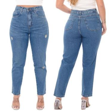 Imagem de Calça Mom Jeans Feminina - Naraka, Azul médio, Rasgado, 48