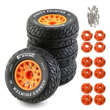 Imagem de Chanmoo Pneus E Rodas Para Caminhão De Corrida 1/10 Rc Com 12 Mm, 14 17 Mm Hexagonais, 113 Borracha 1/8 Escala Ou Carro Estrada Hsp Sonic 94102 Gt Ptg-2 Tamiya Tt02 Racing, 4 Peças (Laranja B)