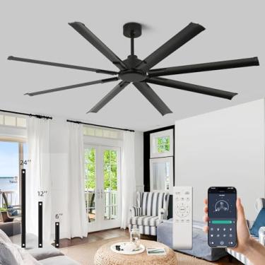 Imagem de RIENAZA Ventilador De Teto De 72 Polegadas Sem Luz Com Controle Remoto, Motor Cc Reversível Silencioso De 8 Lâminas, 6 Velocidades, Temporizador, Preto, Ventiladores De Teto Internos E Externos Par