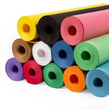 Imagem de Paclord Rolos de papel de construção multicoloridos feitos nos EUA, 20,4 kg/66 g/m², 12 rolos – Papel kraft colorido de luxo para projetos escolares e artísticos, faça você mesmo, artesanato – não