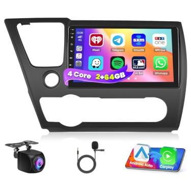 Imagem de Inefala Tela de 2 + 64 G para Honda Civic 2013-2017 CarPlay estéreo Android 13 rádio veicular tela sensível ao toque de 9 polegadas Android câmera de reserva automática GPS FM RDS DSP 26UI