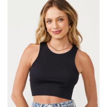 Imagem de Blusa cropped preto liso, com alças largas super confortável - dai mod