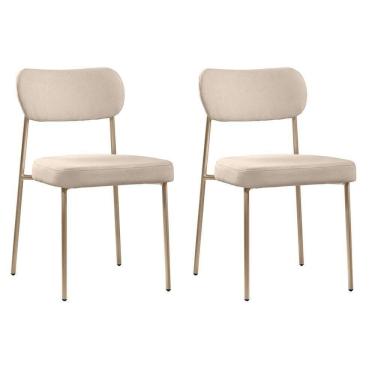 Imagem de Conjunto 2 Cadeiras Lavínia Bouclê Bege/aço Champanhe - Salaone Bouclê Bege/aço Champanhe
