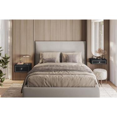 Imagem de Conjunto com Mesa de Cabeceira e Penteadeira Suspensas Strass 3 Gavetas Preto