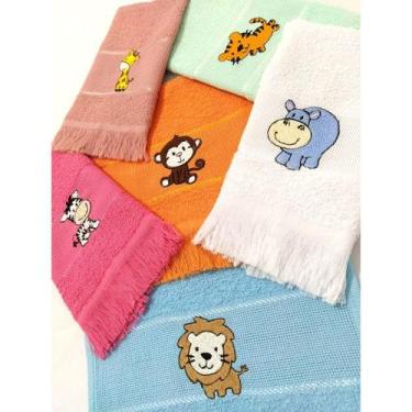 Imagem de Kit Safari 6 Toalhas de Mão 23x36cm Bordadas Tema Safari Para Bebê Inf