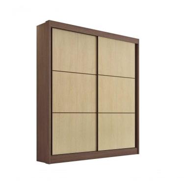 Imagem de Guarda Roupa Solteiro Santorini 2 Portas 3 Gavetas Sem Pés - D` Doro Castanho/linho