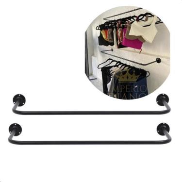 Imagem de 02 Arara De Parede 90cm P/ Roupas Cabideiro P/ Loja Casa Preto - Zamar