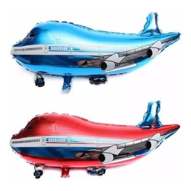 Imagem de Balão Metalizado Avião Vermelho E Azul 78*37cm - Kit C/ 10 - RP