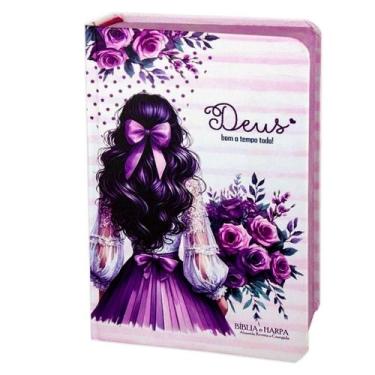 Imagem de Biblia Sagrada Com Harpa - Capa Dura Média - Menina Lilás - REI DAS BI