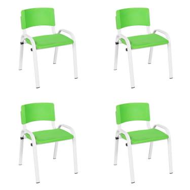 Imagem de Kit 4 Cadeiras Escolares ISO Infantil Base Branca Estrutura Metálica