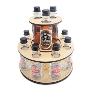 Imagem de Shot Cake expositor de festa para mini garrafas de licor | Decoração de celebração de feriado de 21º aniversário peça central cor de madeira natural