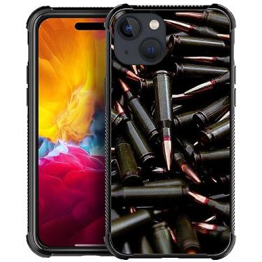 Imagem de ZHEGAILIAN Capa compatível com iPhone 15 Plus, capa AK 47 para munição de metralhadora, parte traseira de vidro temperado + capa protetora de choque de silicone macio TPU para 15 Plus