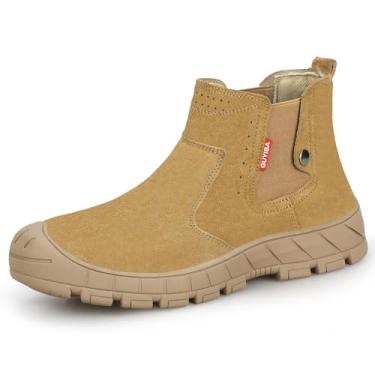 Imagem de GLANOUDUN Botas De Trabalho Soldagem Para Homens, Cano Alto, Biqueira Aço, Indestrutíveis, Calçados Masculinos Sem Cadarço, Construção, Segurança Soldador, Marrom