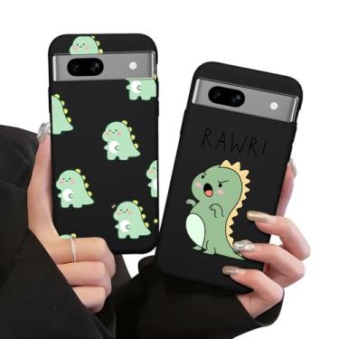Imagem de Zrutru Pacote com 2 capas de telefone de dinossauro estética para Google Pixel 7A 5G 15.5 cm, desenho fofo kawaii verde dinossauro animal padrão capas para meninas e mulheres, capa protetora de TPU de