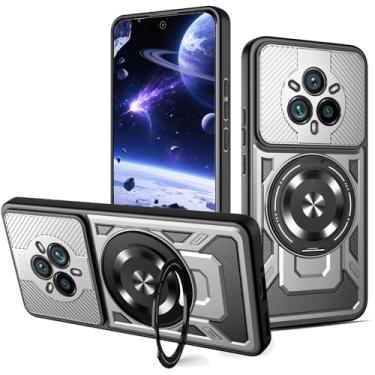 Imagem de Ysnzaq Capa protetora para Oppo Realme 14 Pro+, proteção para câmera, suporte giratório de 360° e ímã de carro, capa de telefone para Realme 14 Pro Plus YJ cinza