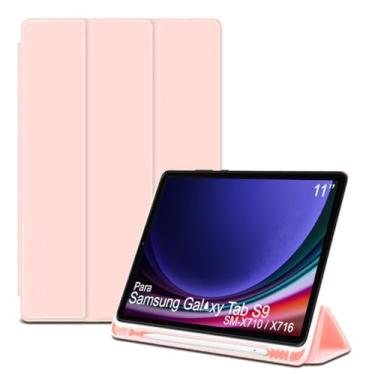 Imagem de Capa Tablet flip para Samsung Galaxy Tab S9 5G SM-X716 SM-X710 Smart pen 11 polegadas resistente aveludada compatimento para caneta Case capinha Anti Impacto Suporte Pencil - Alamo (rosa claro)