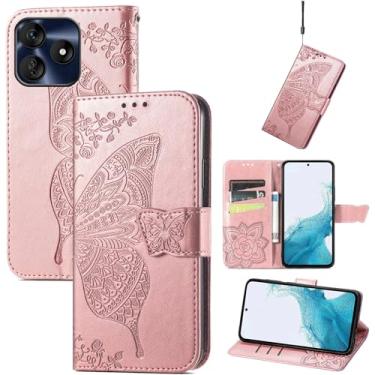 Imagem de DAMONDY Capa para BLU G64L, borboleta, flores em relevo, carteira de couro PU, compartimento para cartão, suporte, fecho magnético, à prova de choque, capa tipo fólio para BLU G64L - ouro rosa