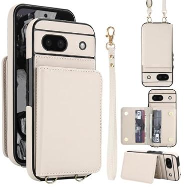Imagem de Capa carteira de couro PU para celular Google Pixel 8A, 4 compartimentos para cartão e 2 compartimentos para dinheiro, bloqueio RFID, alça destacável, capa com suporte antiarranhões e à prova de