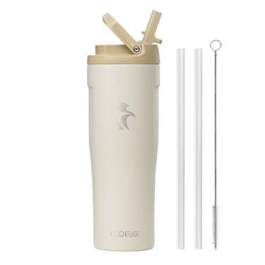 Imagem de Coolflask Garrafa de água de 946 ml serve para suporte de copo de carro, copo fino de aço inoxidável com canudo e alça, frasco a vácuo de boca larga à prova de vazamento para viagens, academia, creme