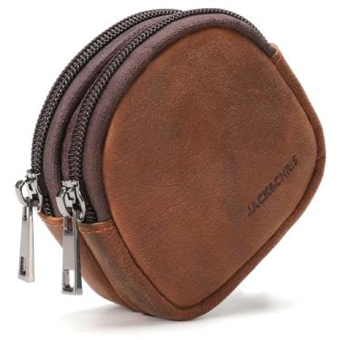 Imagem de Jack&Chris Porta-Moedas Masculino, Carteira Pequena De Couro Legítimo Com Bolso Zíper E Passador Cinto Traseiro, Bolsa Masculina