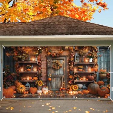 Imagem de Capa para porta de garagem de outono de Ação de Graças Pano de fundo 2,1 x 4,9 m Grande 2 Carro Outono Garagem Porta Banner Celeiro Rural Abóbora Feliz Outono Pendurado Capa de Porta de Garagem Tema
