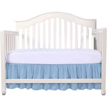 Imagem de Saia para cama de berço 71 cm x 132 cm com 35,5 cm de altura – cantos divididos com babados, microfibra – respirável, durável, elástico ajustável, roupa de cama macia para bebês meninos e meninas