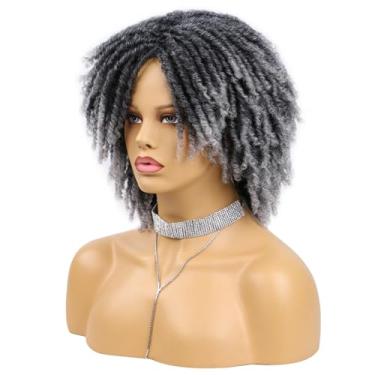 Imagem de Ymiko Perucas Curtas de Dreadlock para Mulheres Negras Afro Bob, Peruca Sintética Com Rede de Cabelo Respirável, Tampa de Cabelo Ajustável, de Torcer (Cinza)
