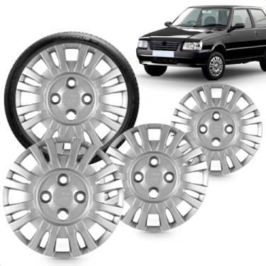 Imagem de Kit 4 Calotas Uno Fire 04 A 05 Aro 13 Prata Cubo Baixo Grid