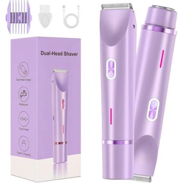 Imagem de Barbeador elétrico brilhante 2 em 1, aparador de biquíni portátil para mulheres, barbeador elétrico recarregável de cabeça dupla, IPX7 à prova d'água, uso molhado e seco, pernas e corpo, aparador de