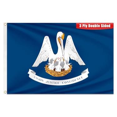 Imagem de Bandeira do estado da Louisiana 9,5 x 1,5 m, bandeiras de Los Angeles com ilhós de latão para ambientes internos e externos, bandeiras de Louisiana LA de 3 camadas resistentes com cores vivas para