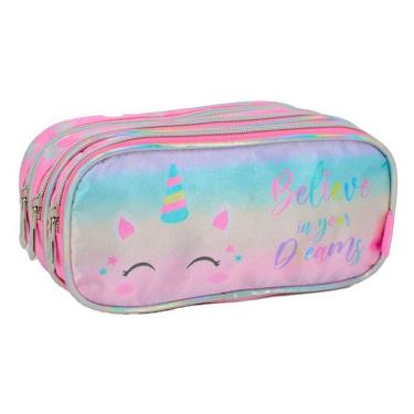 Imagem de Estojo Escolar Triplo Unicórnio Rosa Pack Me Magic Dreams