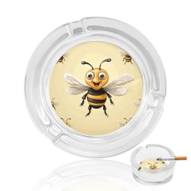 Imagem de Cinzeiro de vidro de cristal de abelha mel, cinzeiro redondo para fumar de vidro resistente, portátil, decorativo, moderno, para uso em casa, escritório, interior, exterior, pátio