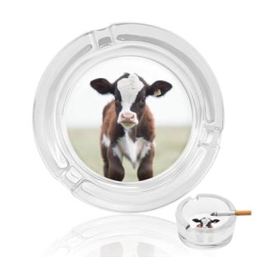 Imagem de Cinzeiro de vidro de cristal de vaca, cinzeiro redondo para fumar de vidro resistente, portátil, decorativo, moderno, para uso em casa, escritório, interior, exterior, pátio