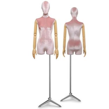 Imagem de Mannequin Manequins de varejo com corpo sexy, suporte de metal, braços de madeira que podem girar e posar, altura ajustável de 62,2 a 78,7 pol., torso de veludo(Pink,Triangle)