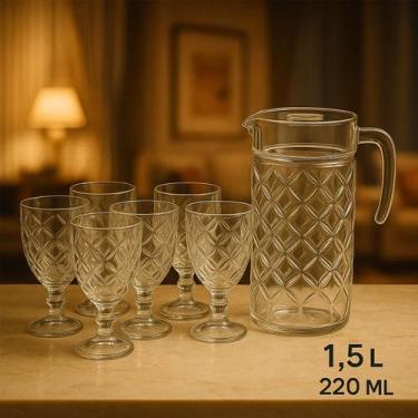 Imagem de Jogo Jarra 1.5l Com 6 Taças Em Vidro Casambiente, Transparente Torino