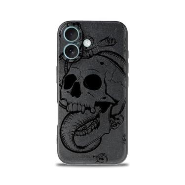 Imagem de SIMPLYMDRN Capa fina para iPhone 16 - design de caveira gótica - capa masculina legal - capa de arte de caveiras - flexível (preto fino fractal)