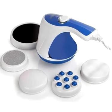 Imagem de Massageador Elétrico Portátil, 4 Acessórios, 2500 RPM, Roxo e Branco, 220V, Para Drenagem Linfática e Relaxamento Muscular