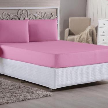 Imagem de Jogo De Lençol Casal 3 Peças Malha Algodão - Sonho e Arte, Rosa Chicle