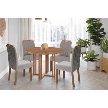 Imagem de Sala de Jantar Completa Flora Tampo Madeirado 109cm e 4 Cadeiras Paola