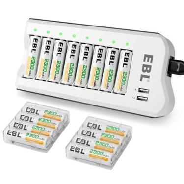 Imagem de Baterias recarregáveis EBL 2300mAh Ni-MH AA (pacote com 16) + carregad