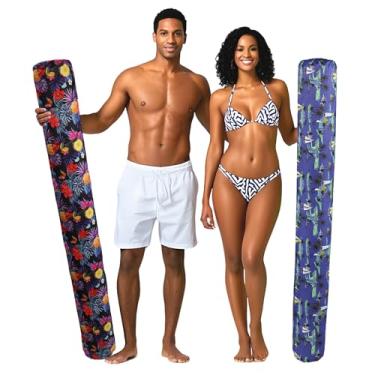 Imagem de Toggloo Pacote com 2 macarrão inflável para piscina, 142 x 16,5 cm, flutuador para adultos, macarrão grande coberto de tecido macio, boia de piscina, brinquedos para piscina, praia e lago