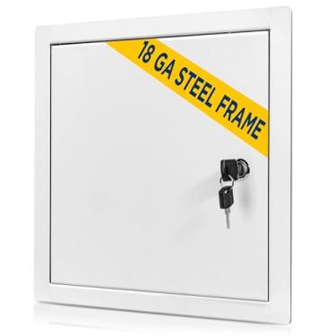 Imagem de BOZZON Painel de acesso para drywall com trava para chave – 45,7 x 45,7 cm – Porta de metal com moldura de 1,2 mm de espessura – Capa para furo de parede – Porta de acesso – Painel de acesso de