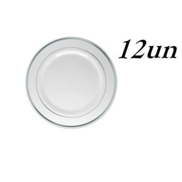Imagem de Kit Prato Descartável Luxo Prata Refeição Sobremesa 12Un - Arcolor
