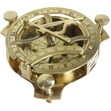 Imagem de THOR INSTRUMENTS Bússola de relógio de sol de latão de 12,7 cm, bússola de latão sólido, rústico, vintage, decoração de casa, presentes